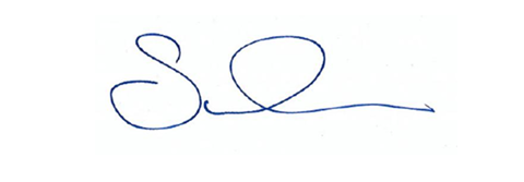 Electronic signature of Sarah Jones MP in blue ink on a white background, consisting of stylised looping handwritten lines